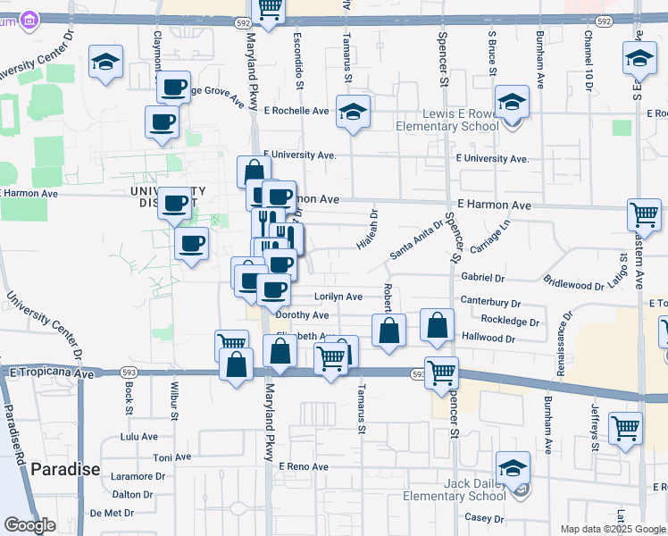map of restaurants, bars, coffee shops, grocery stores, and more near 1444 Santa Anita Drive in Las Vegas