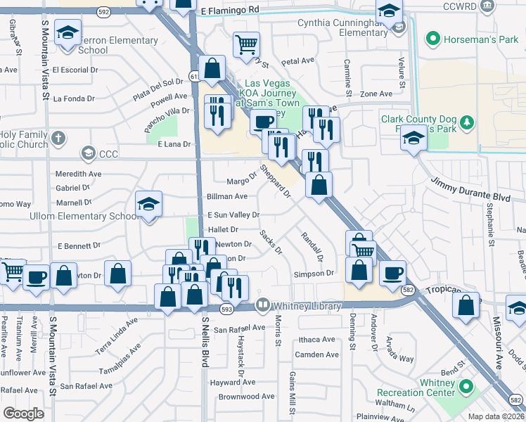 map of restaurants, bars, coffee shops, grocery stores, and more near 4636 Sacks Dr in Las Vegas