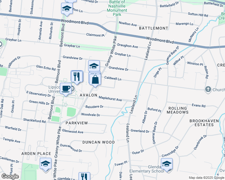 map of restaurants, bars, coffee shops, grocery stores, and more near 1101 Morrow Avenue in Nashville
