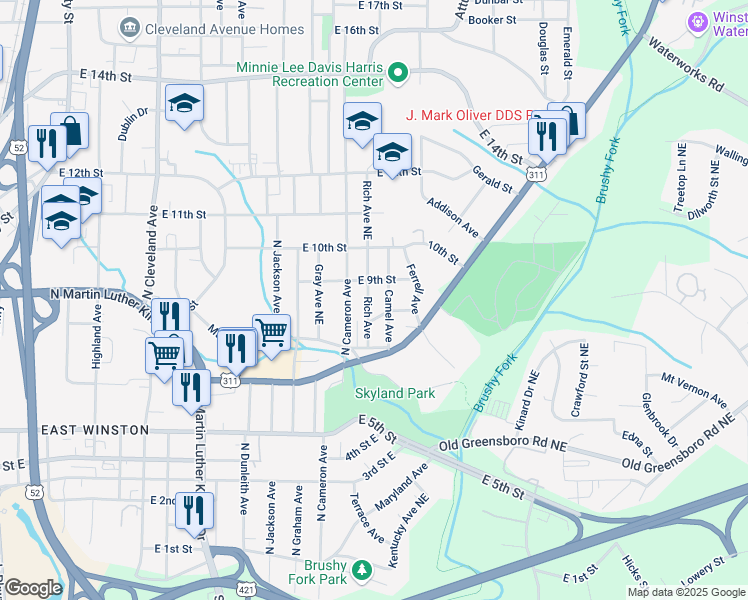 map of restaurants, bars, coffee shops, grocery stores, and more near 841 Rich Avenue in Winston-Salem
