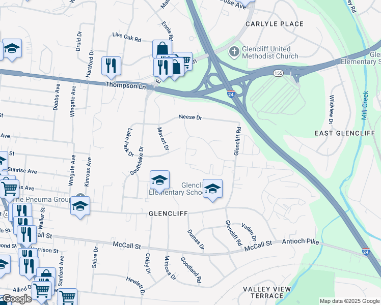 map of restaurants, bars, coffee shops, grocery stores, and more near 141 Neese Drive in Nashville