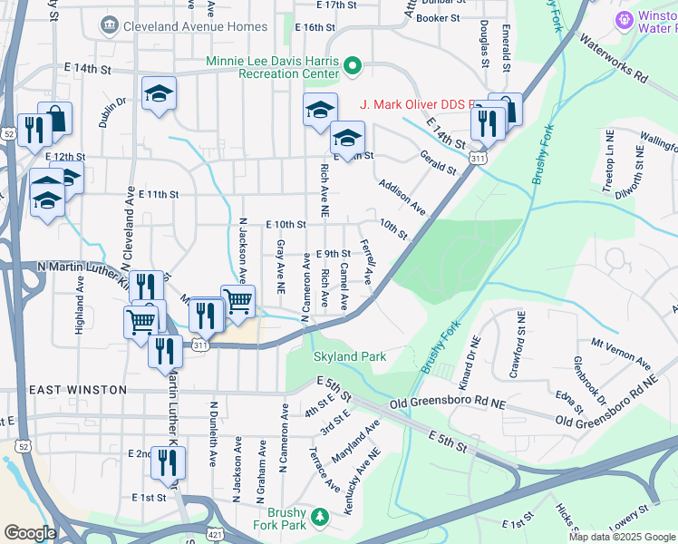 map of restaurants, bars, coffee shops, grocery stores, and more near 841 Rich Avenue in Winston-Salem