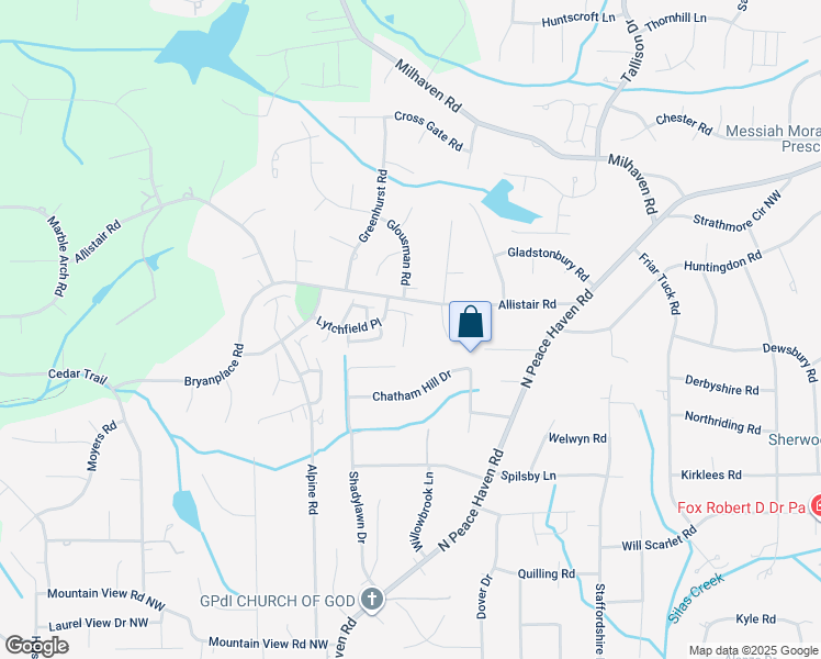 map of restaurants, bars, coffee shops, grocery stores, and more near 4171 Lytchfield Court in Winston-Salem