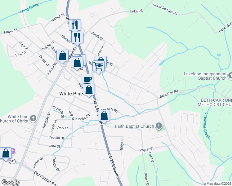 map of restaurants, bars, coffee shops, grocery stores, and more near 3209 Rines Street in White Pine