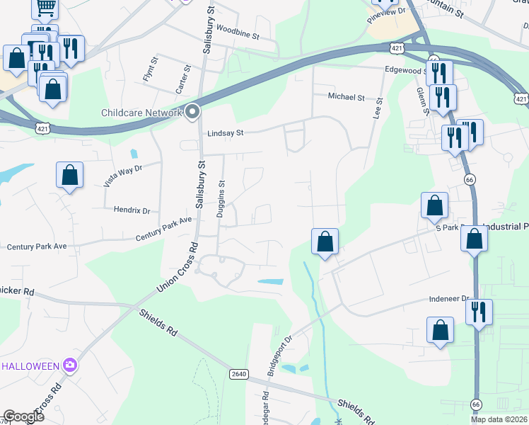 map of restaurants, bars, coffee shops, grocery stores, and more near 515 Springbrook Drive in Kernersville