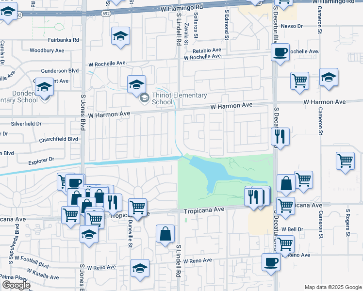 map of restaurants, bars, coffee shops, grocery stores, and more near 5415 West Harmon Avenue in Las Vegas