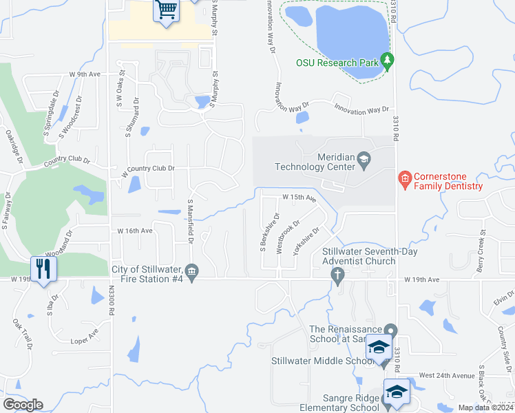 map of restaurants, bars, coffee shops, grocery stores, and more near 1508 South Dublin Drive in Stillwater