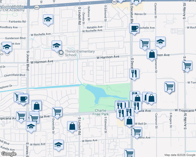 map of restaurants, bars, coffee shops, grocery stores, and more near 5286 Lisagayle Court in Las Vegas