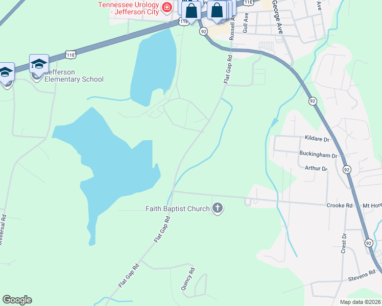 map of restaurants, bars, coffee shops, grocery stores, and more near 1428 Flat Gap Road in Jefferson City