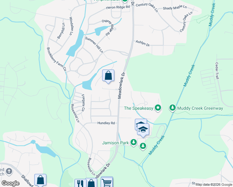 map of restaurants, bars, coffee shops, grocery stores, and more near 604 Meadowlark Drive in Winston-Salem