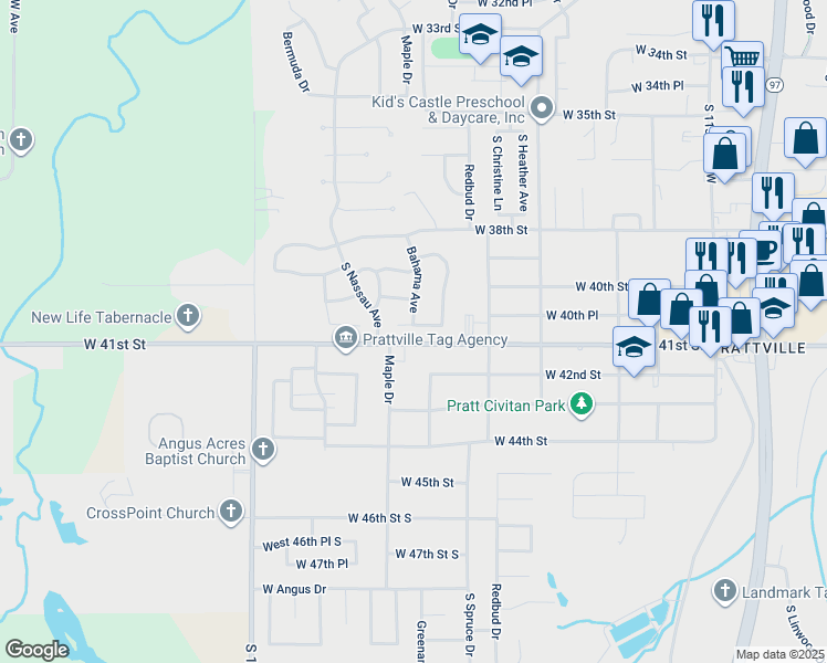 map of restaurants, bars, coffee shops, grocery stores, and more near 524 West 40th Place South in Sand Springs