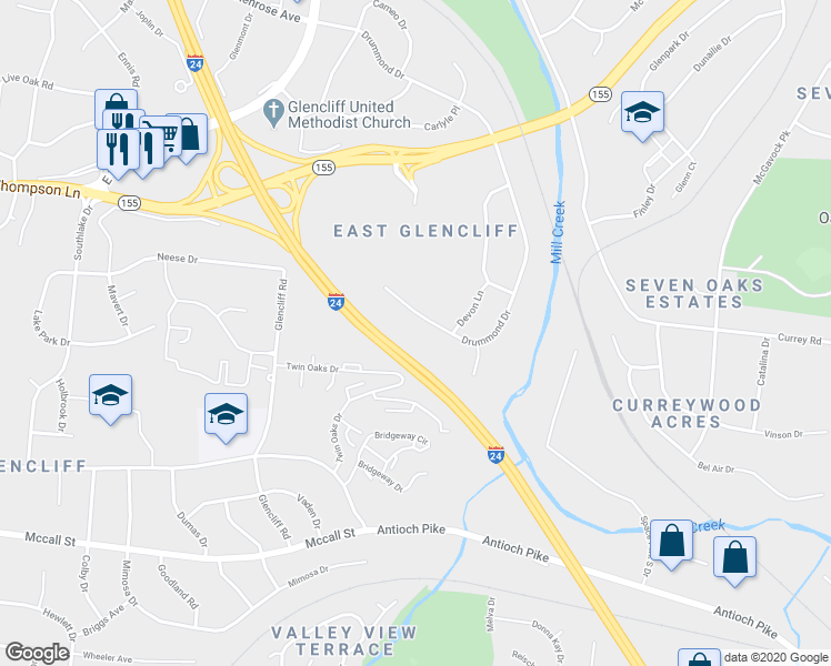 map of restaurants, bars, coffee shops, grocery stores, and more near 1028 Drummond Drive in Nashville