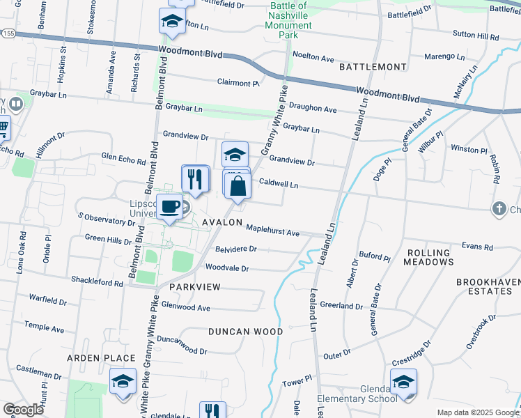 map of restaurants, bars, coffee shops, grocery stores, and more near 1127 Morrow Avenue in Nashville