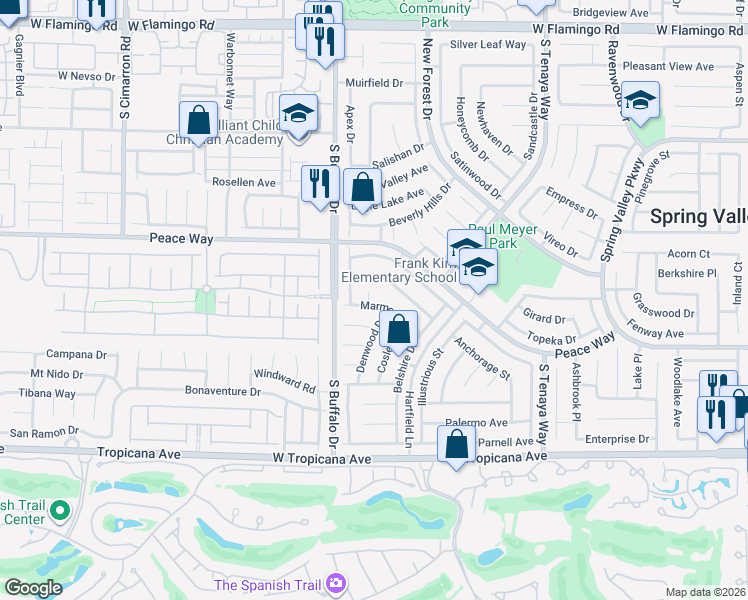 map of restaurants, bars, coffee shops, grocery stores, and more near 4605 Ermine Court in Las Vegas