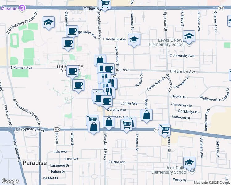 map of restaurants, bars, coffee shops, grocery stores, and more near in Clark County