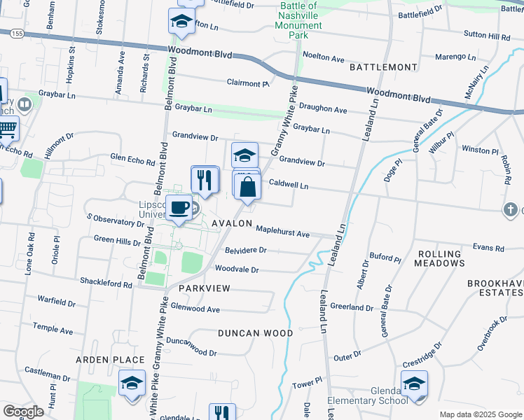 map of restaurants, bars, coffee shops, grocery stores, and more near 1127 Morrow Avenue in Nashville
