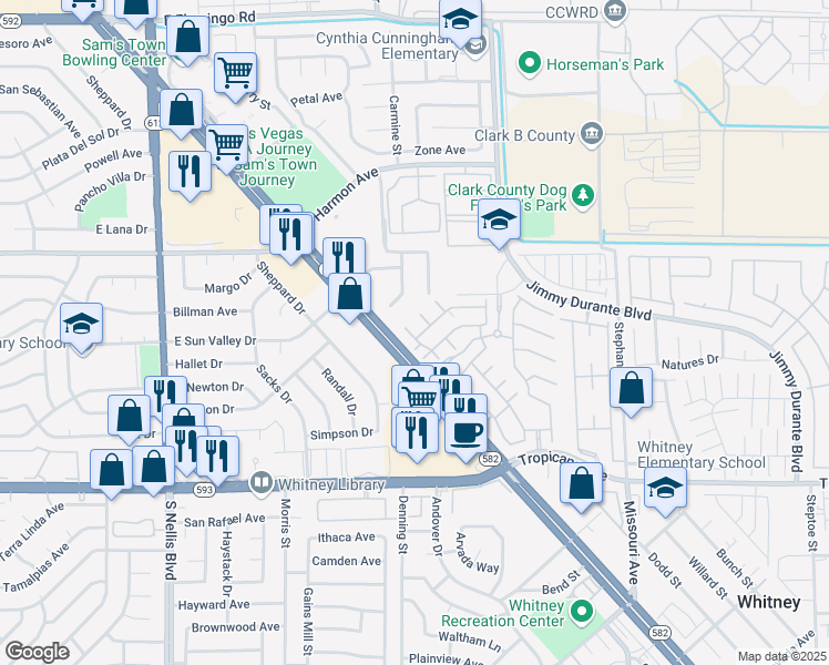 map of restaurants, bars, coffee shops, grocery stores, and more near 4628 Dealers Choice Way in Las Vegas