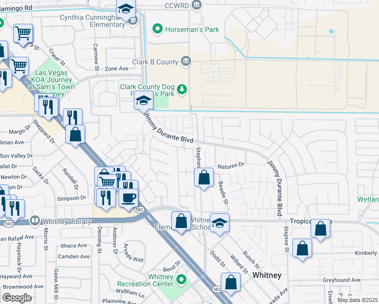 map of restaurants, bars, coffee shops, grocery stores, and more near 5710 East Tropicana Avenue in Las Vegas