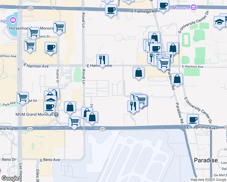 map of restaurants, bars, coffee shops, grocery stores, and more near 4670 Monterey Circle in Las Vegas
