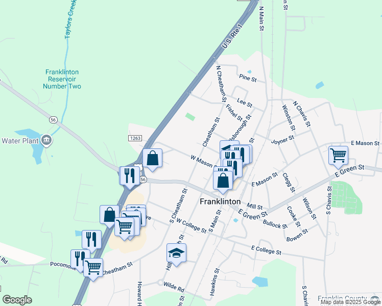 map of restaurants, bars, coffee shops, grocery stores, and more near 206 East Mason Street in Franklinton