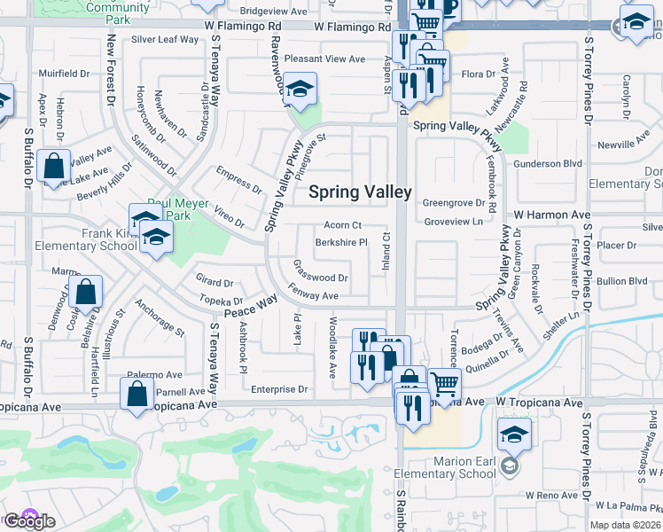 map of restaurants, bars, coffee shops, grocery stores, and more near 7067 Hillcroft Way in Las Vegas
