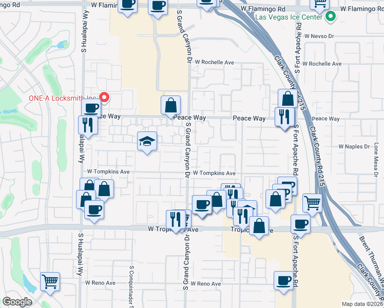 map of restaurants, bars, coffee shops, grocery stores, and more near 9791 Hickory Crest Court in Las Vegas