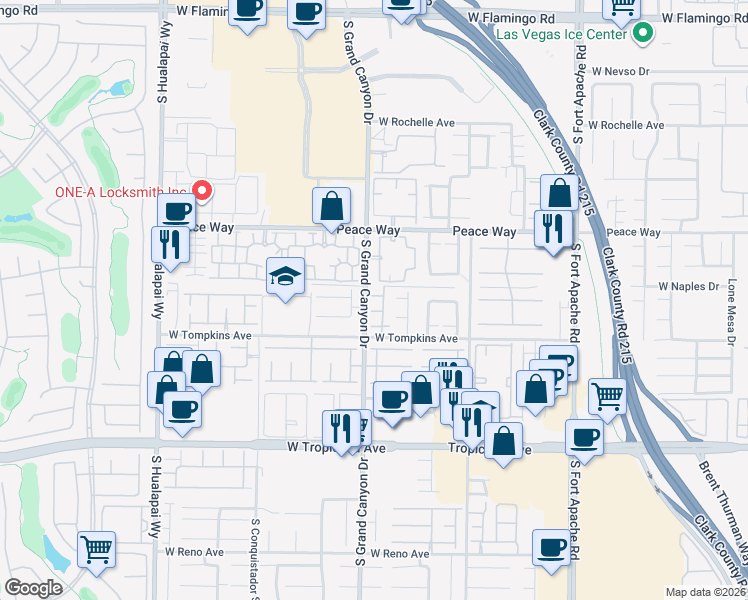 map of restaurants, bars, coffee shops, grocery stores, and more near 9791 Hickory Crest Court in Las Vegas