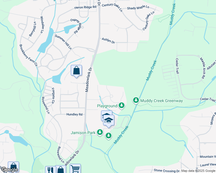 map of restaurants, bars, coffee shops, grocery stores, and more near 531 Paigebrook Drive in Winston-Salem