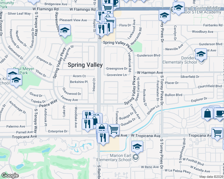 map of restaurants, bars, coffee shops, grocery stores, and more near 6811 Mangrum Circle in Las Vegas