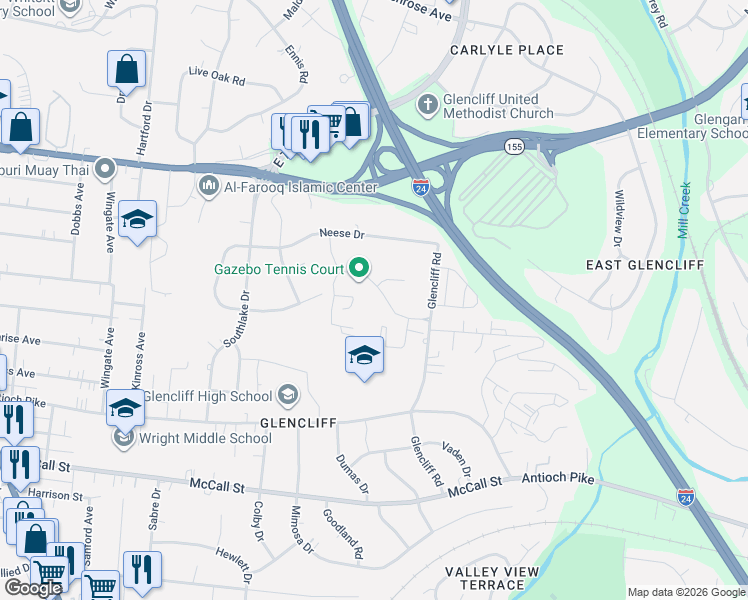 map of restaurants, bars, coffee shops, grocery stores, and more near 141 Neese Drive in Nashville
