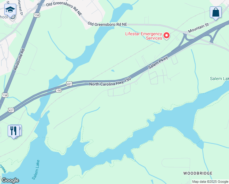 map of restaurants, bars, coffee shops, grocery stores, and more near 3300 New Greensboro Road Southeast in Winston-Salem