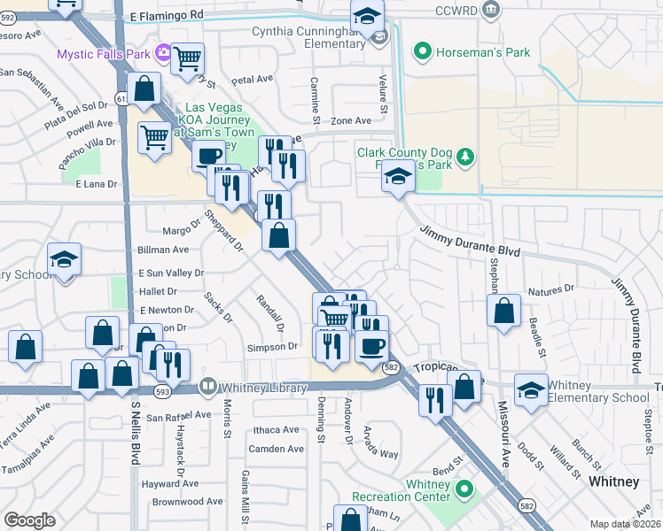 map of restaurants, bars, coffee shops, grocery stores, and more near 4628 Dealers Choice Way in Las Vegas