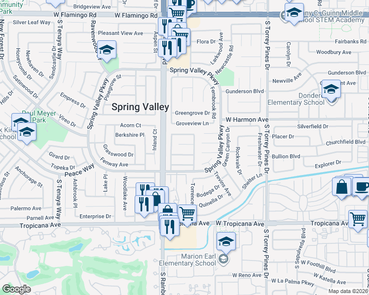 map of restaurants, bars, coffee shops, grocery stores, and more near 6811 Mangrum Circle in Las Vegas