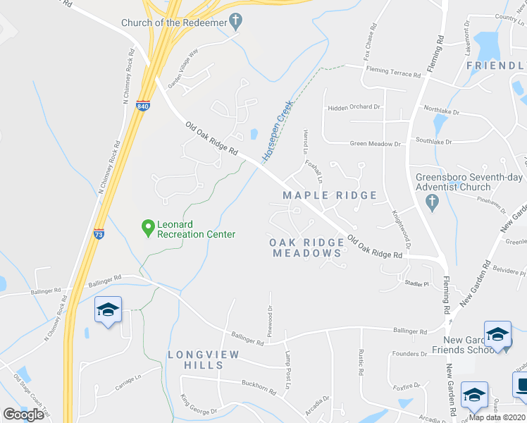 map of restaurants, bars, coffee shops, grocery stores, and more near 5422 Winters Way in Greensboro