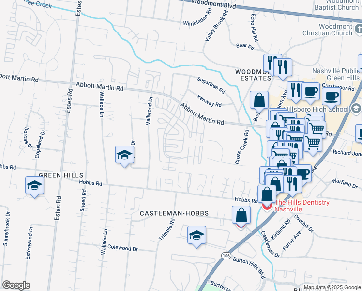 map of restaurants, bars, coffee shops, grocery stores, and more near 712 Overton Park in Nashville