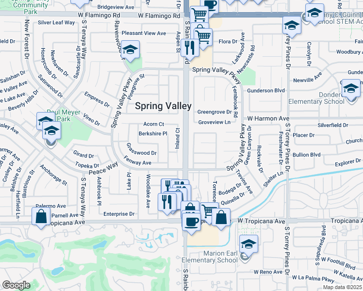 map of restaurants, bars, coffee shops, grocery stores, and more near 4602 Inland Court in Las Vegas