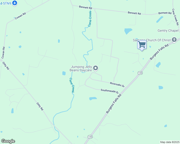 map of restaurants, bars, coffee shops, grocery stores, and more near 3669 North Riveroaks Drive in Cookeville