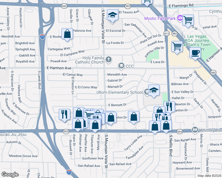 map of restaurants, bars, coffee shops, grocery stores, and more near 4646 Dennis Way in Las Vegas
