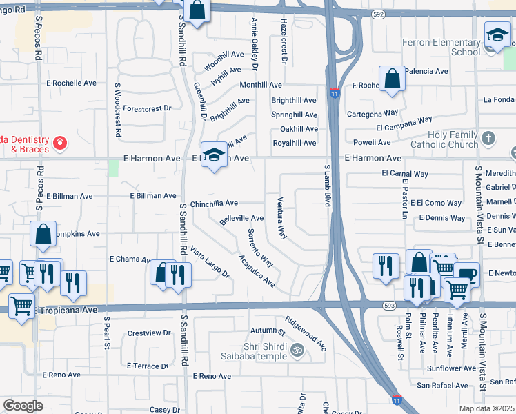 map of restaurants, bars, coffee shops, grocery stores, and more near 3986 Belleville Avenue in Las Vegas