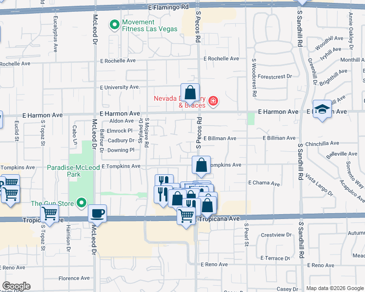 map of restaurants, bars, coffee shops, grocery stores, and more near in Paradise