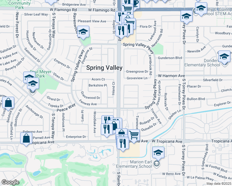 map of restaurants, bars, coffee shops, grocery stores, and more near 4610 Inland Court in Las Vegas