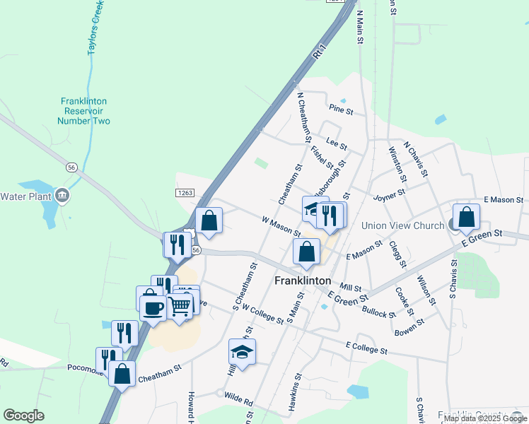 map of restaurants, bars, coffee shops, grocery stores, and more near 206 East Mason Street in Franklinton
