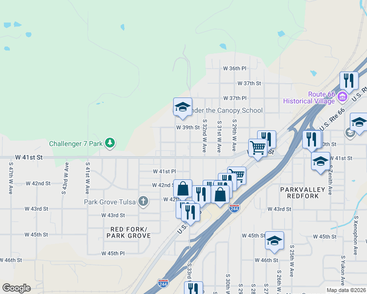 map of restaurants, bars, coffee shops, grocery stores, and more near 3305 West 41st Street in Tulsa