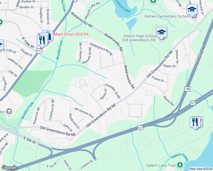 map of restaurants, bars, coffee shops, grocery stores, and more near  in Winston-Salem