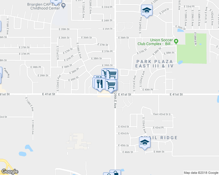 map of restaurants, bars, coffee shops, grocery stores, and more near 12747 E 41st St in Tulsa