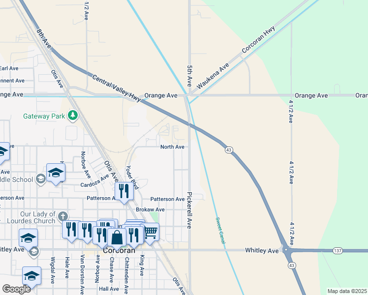 map of restaurants, bars, coffee shops, grocery stores, and more near 606 Pickerell Avenue in Corcoran