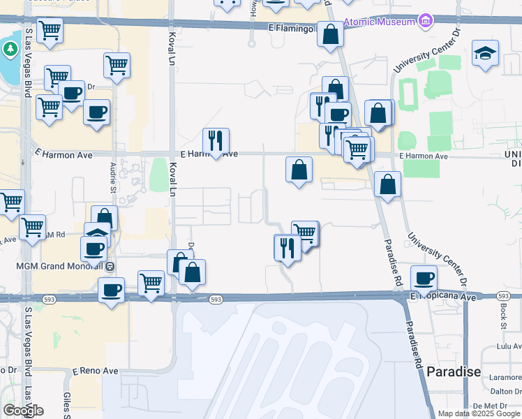 map of restaurants, bars, coffee shops, grocery stores, and more near 4623 Monterey Circle in Las Vegas