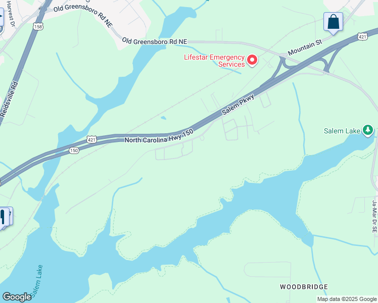 map of restaurants, bars, coffee shops, grocery stores, and more near 608 Timberline Drive Southeast in Winston-Salem