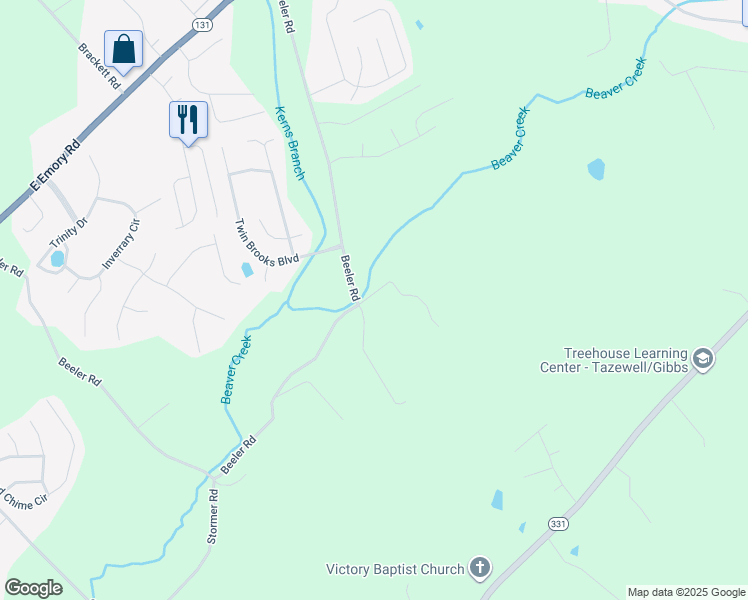 map of restaurants, bars, coffee shops, grocery stores, and more near 6746 Beeler Road in Knoxville
