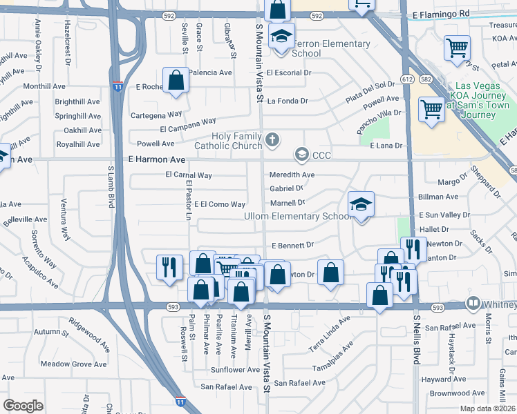 map of restaurants, bars, coffee shops, grocery stores, and more near 4574 Dennis Way in Las Vegas